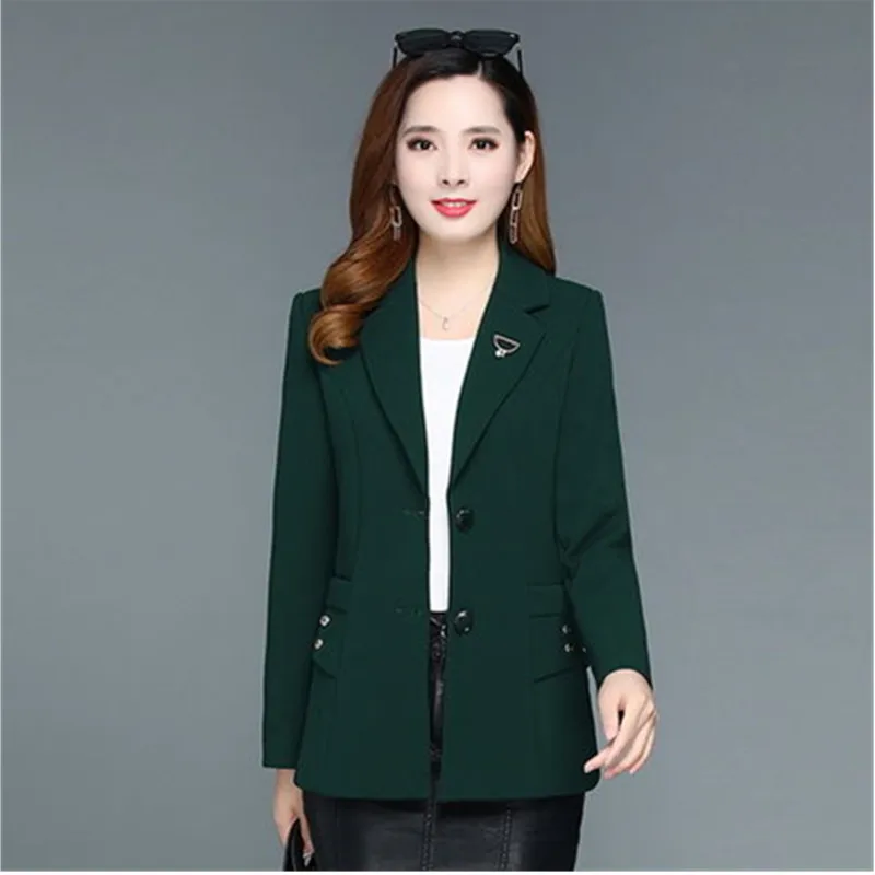 UHYTGF Middle-Aged Mom Spring Autumn Blazer Jacket Women Long-Sleeved Single-Breasted Casual Short Coat Female Outewear 5XL 2148