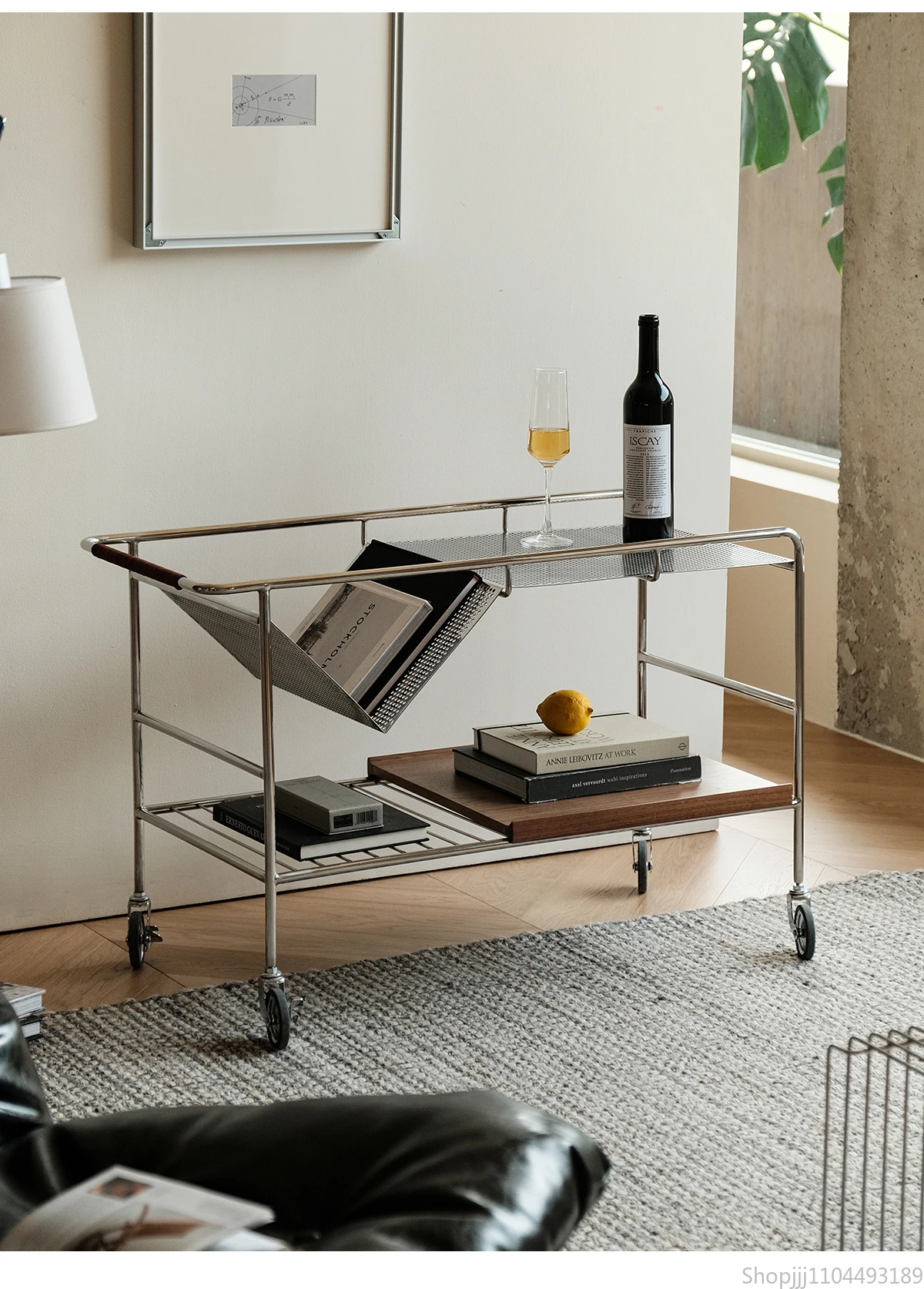 Nordic Retro Side Table with Wheels Mobile Sofa Caddy Stainless Steel Rolling Cart Stylish Living Room Storage & Coffee Table - Image 5