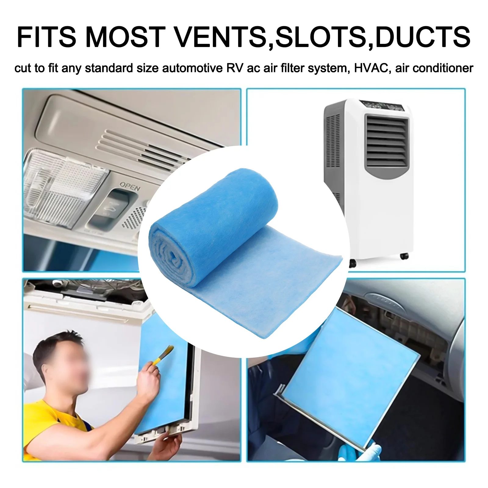 Rollo de filtro de ventilación de aire acondicionado cortable, algodón electrostático ecológico para aplicaciones en el hogar, oficina y vehículos recreativos