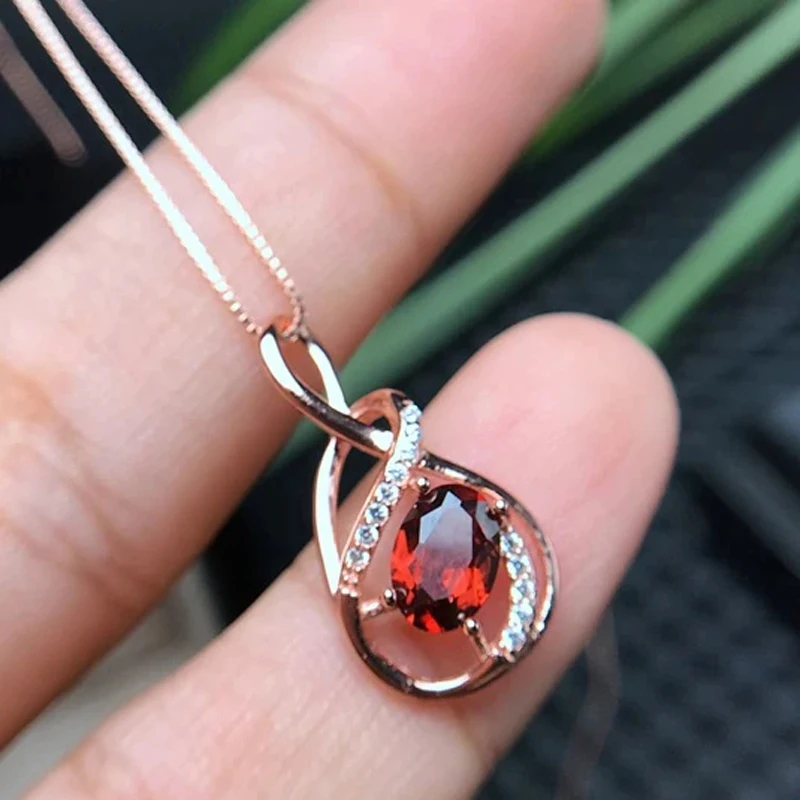 MeiBaPJ Real Natural Garnet Flower Pendant Necklace with Certificate 925 Solid Silver Red Stone Fine Charm Jewelry for Women