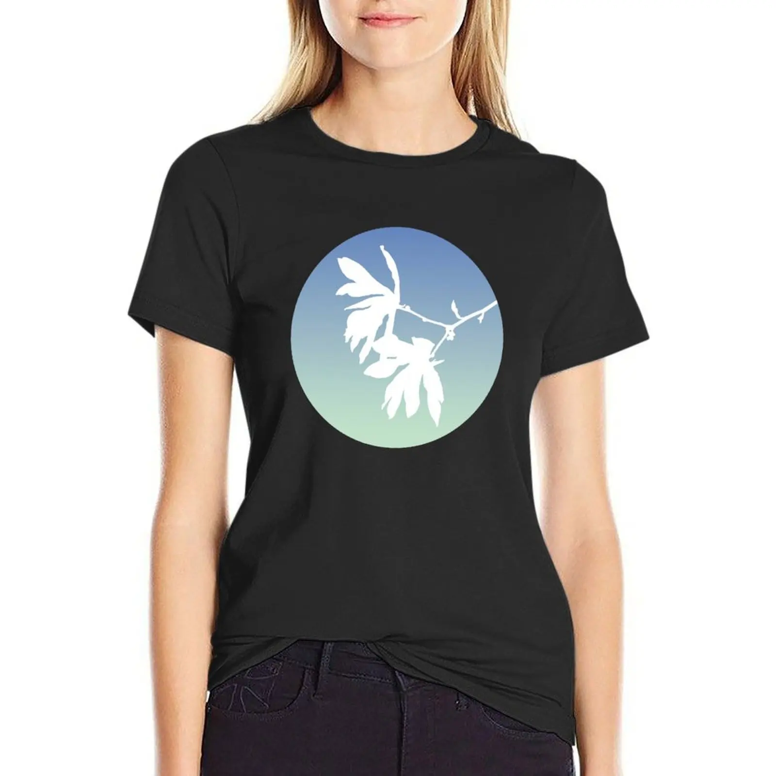 Magnolia Tree in Bloom in Bethlehem, Aqua Gradient T-Shirt Short sleeve tee cute tops tops Women