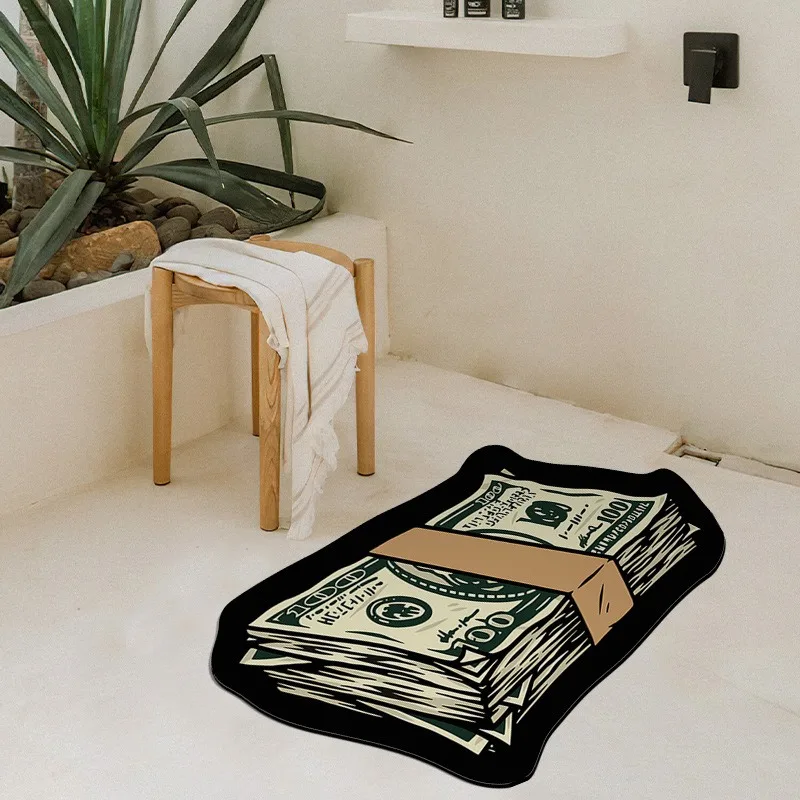 Irregular Dollar Area Rug Simulated Money Carpet Soft Comfortable Foot Mat Cute Entry Door Rug Household Supply Home Decoration