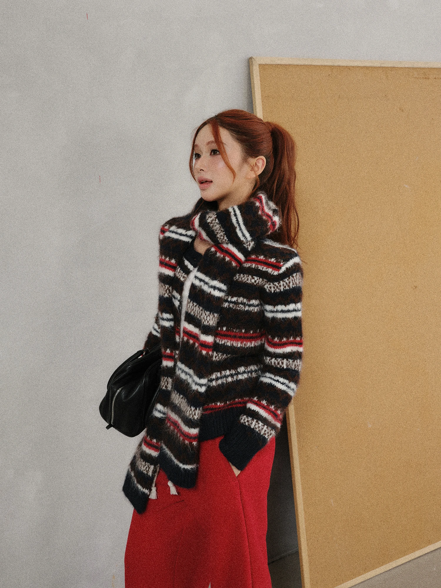 

Nordic Sle Wool Blend Knitwear Set with Scarf Embroidered Fair Isle Sweater And Scarf Two-Piece Set for Women Thiened Win...