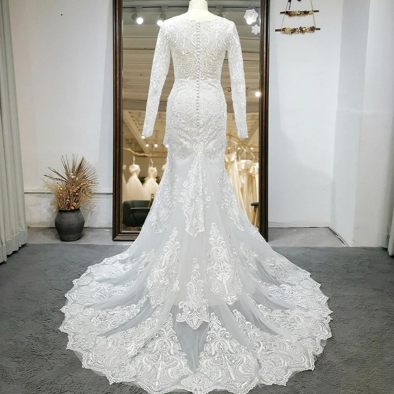 2024 Luxury A Line Wedding Dresses Illusion Long Sleeve O-Neck Bridal Gown Made High Quality Women Clothing vestidos de novia