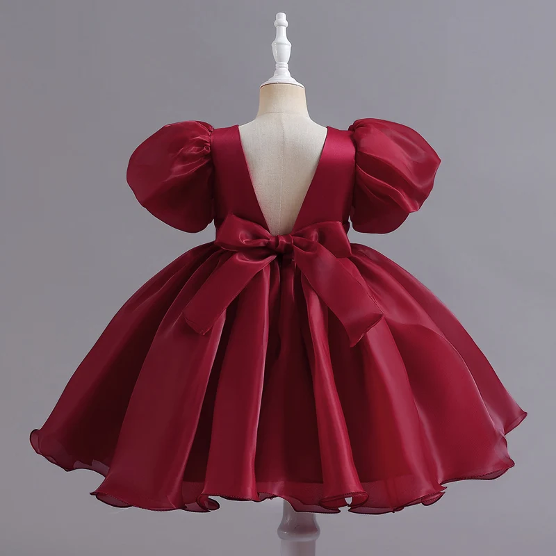 M125 Детское платье принцессы для девочек с блестками и объемными рукавами, длинное сетчатое платье с цветочным узором для девочек, свадебное маленькое летнее выступление, шоу