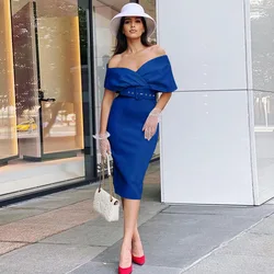 New style off-shoulder high-waisted dress with belt