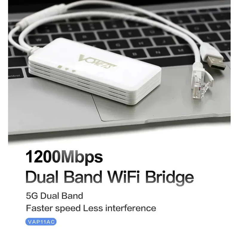 VONETS Dual Band 2.4GHz+5GHz AC1200 WiFi Bridge Ethernet Wireless Repeater WiFi Hotspot Signal Cover for DVR Monitoring VAP11AC