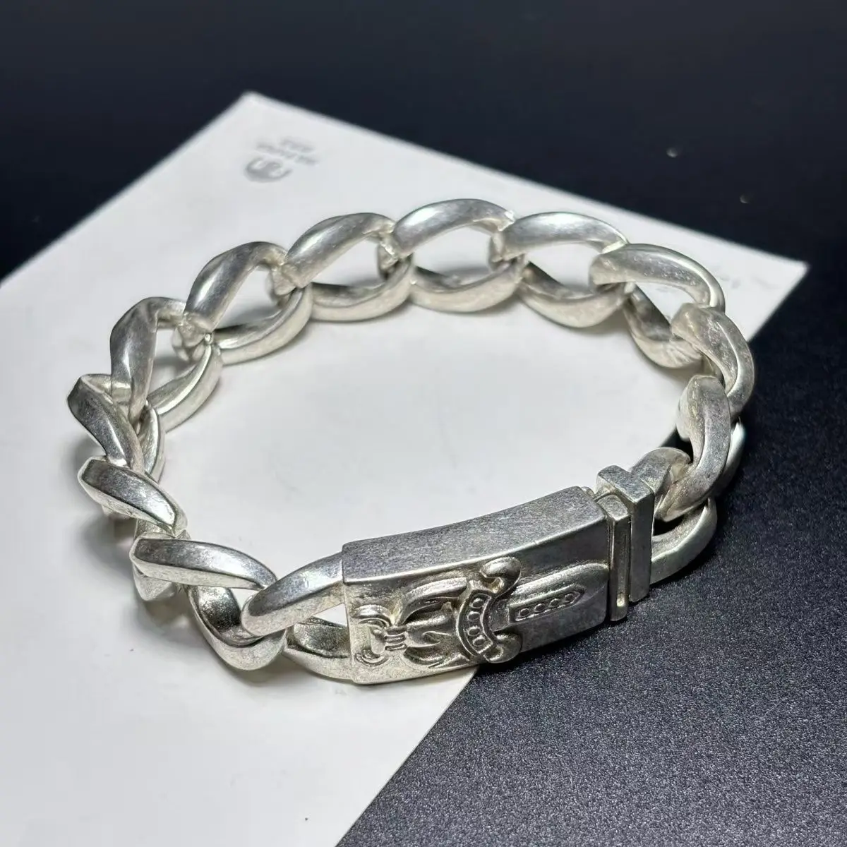 Hot selling vintage men's bracelets men's and women's hidden silver domineering vintage couple niche silver jewelry 3