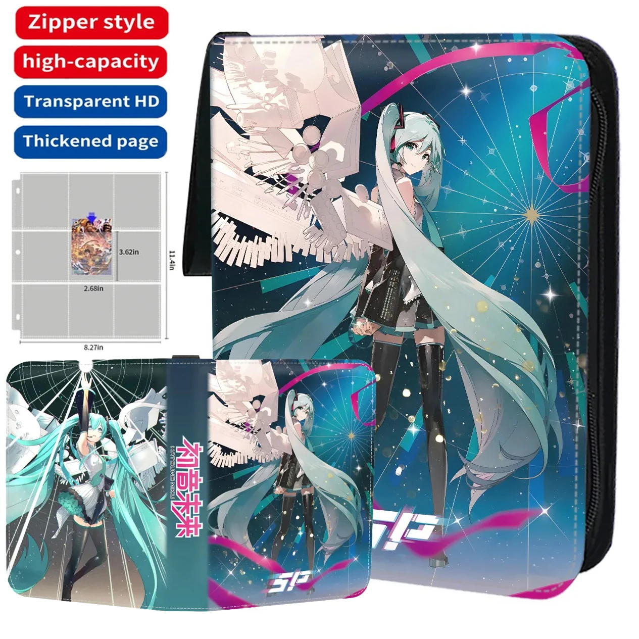 

Hatsune Miku Card Book Anime Cartoon Card Album Zipper PU Leather 50 Pages Can Hold 400/900Pcs Cards Holder Binder Toys Gift