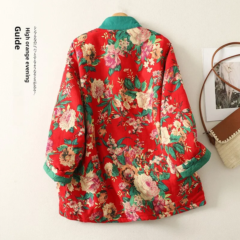 Jaet aus verdickter Baumwolle mit Knopf, ethnischer Ärmel, warme Winter-Oberbekleidung, lockere Materni-Kleidung, Einzelknopfverschluss, lang, Sve