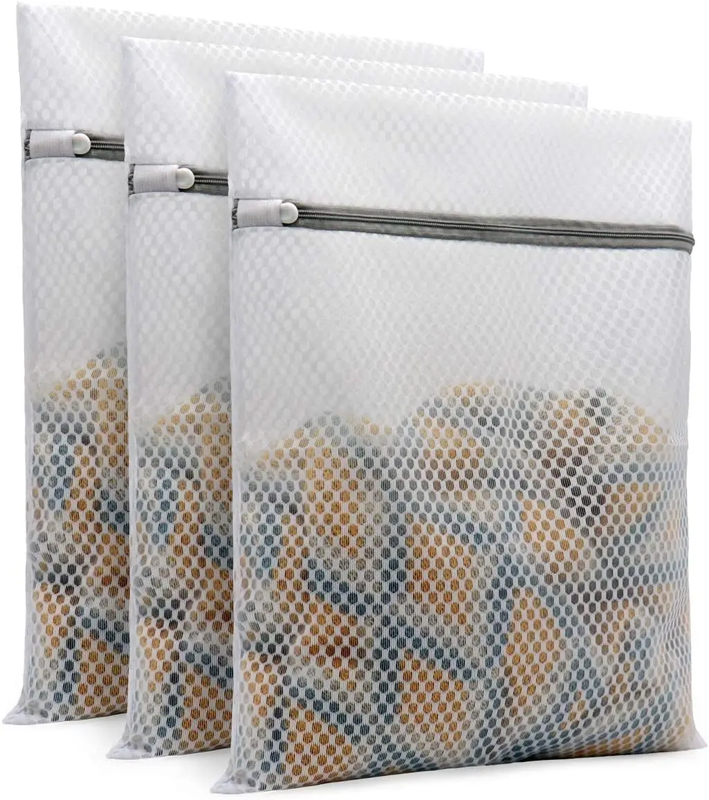 3Pcs Durable Honeycomb Mesh Laundry  Reusable Washing MachinesBags clothes lingerie bra for Delicates 12 x 16 Inches (3 Medium)