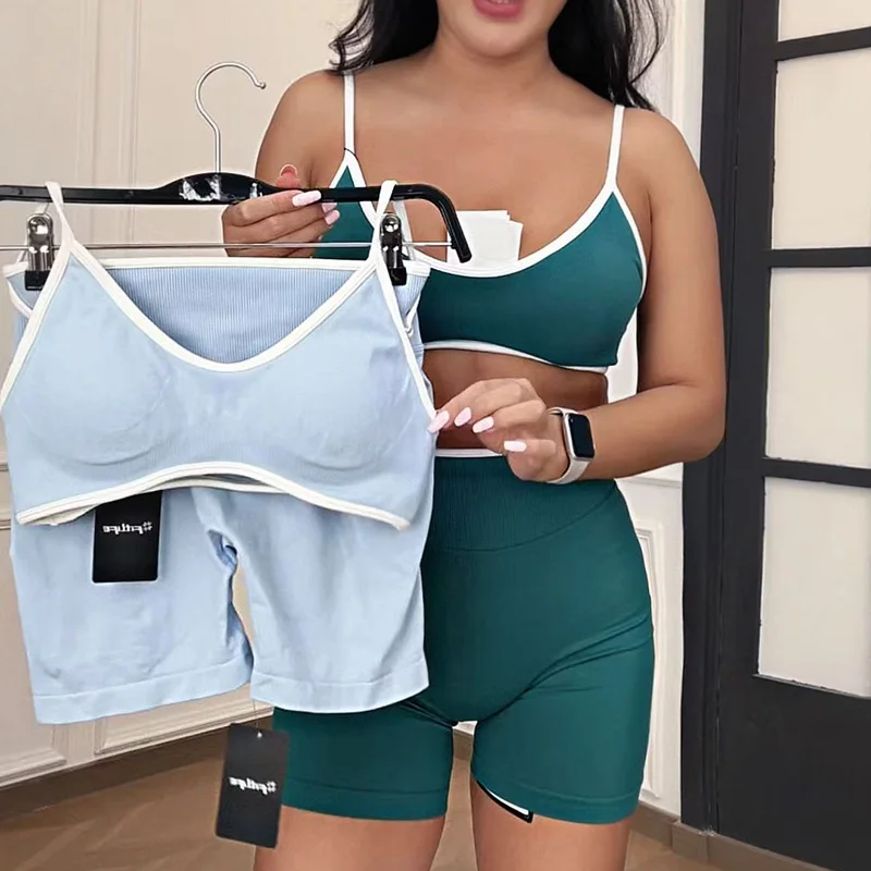 Fitness Suit, Women's Suspender, Contrasting Color Bra, Sports Shock-absorbing Speed Drying Pants, Breathable Yoga Suit