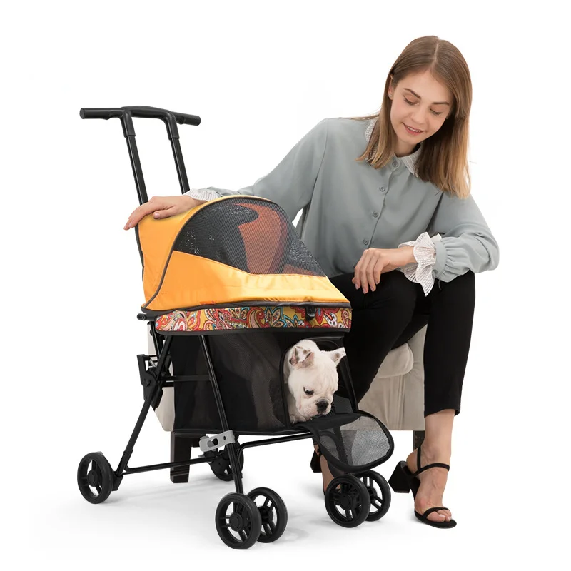 

Pet Breathable Stroller Lightweight Dog Cat Cart Four-wheel Shock Absorption Folding Dog Transport Cart Stroller Outdoor