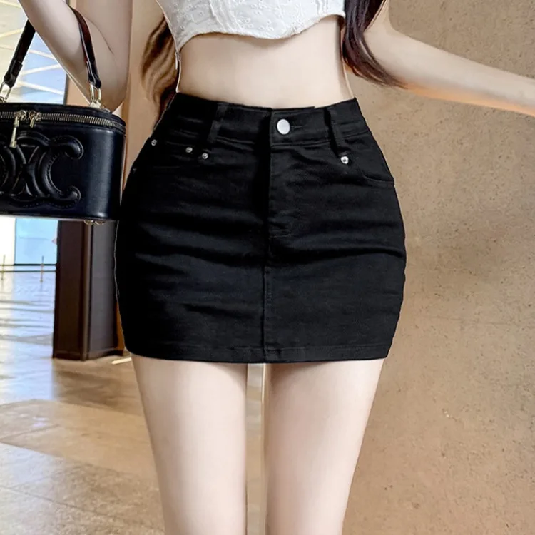 Slimming High-Waisted Denim Skirt Women's Half-Length with Anti-Light Cotton Stretchy Korean Style Summer Skirt