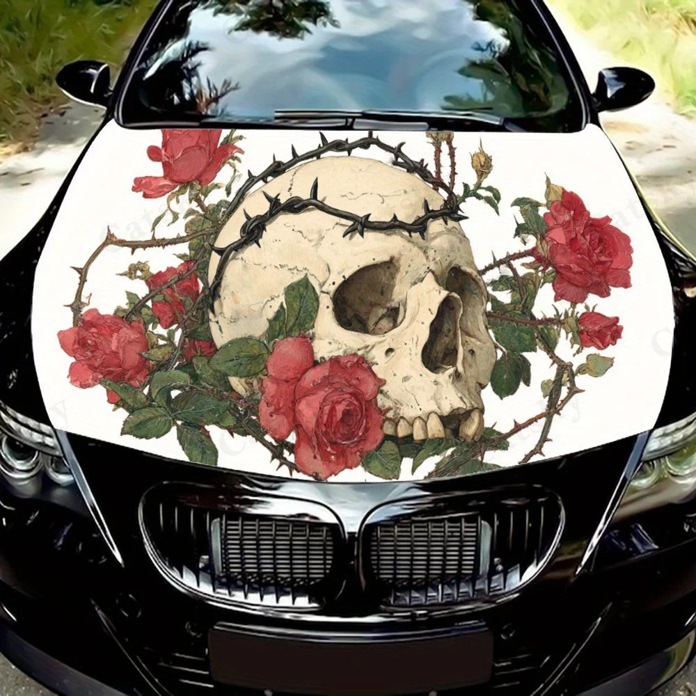 

Rose & Skull Vibe, наклейка на капот автомобиля, самоклеящаяся водонепроницаемая наклейка на капот автомобиля из ПВХ, украшение автомобиля, устойчивая к царапинам наклейка, защита