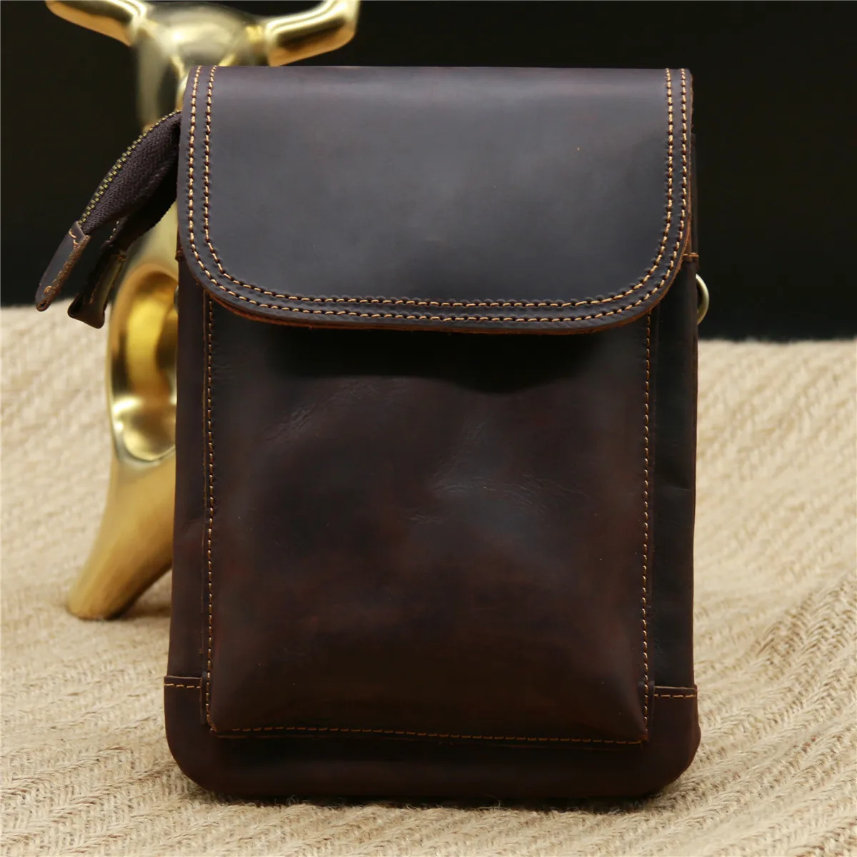 

2019 Men's Crazy Horse Genuine Leather Waist Bag, Head Cowhide Crossbody Bag, Retro Pants Hanging Bag