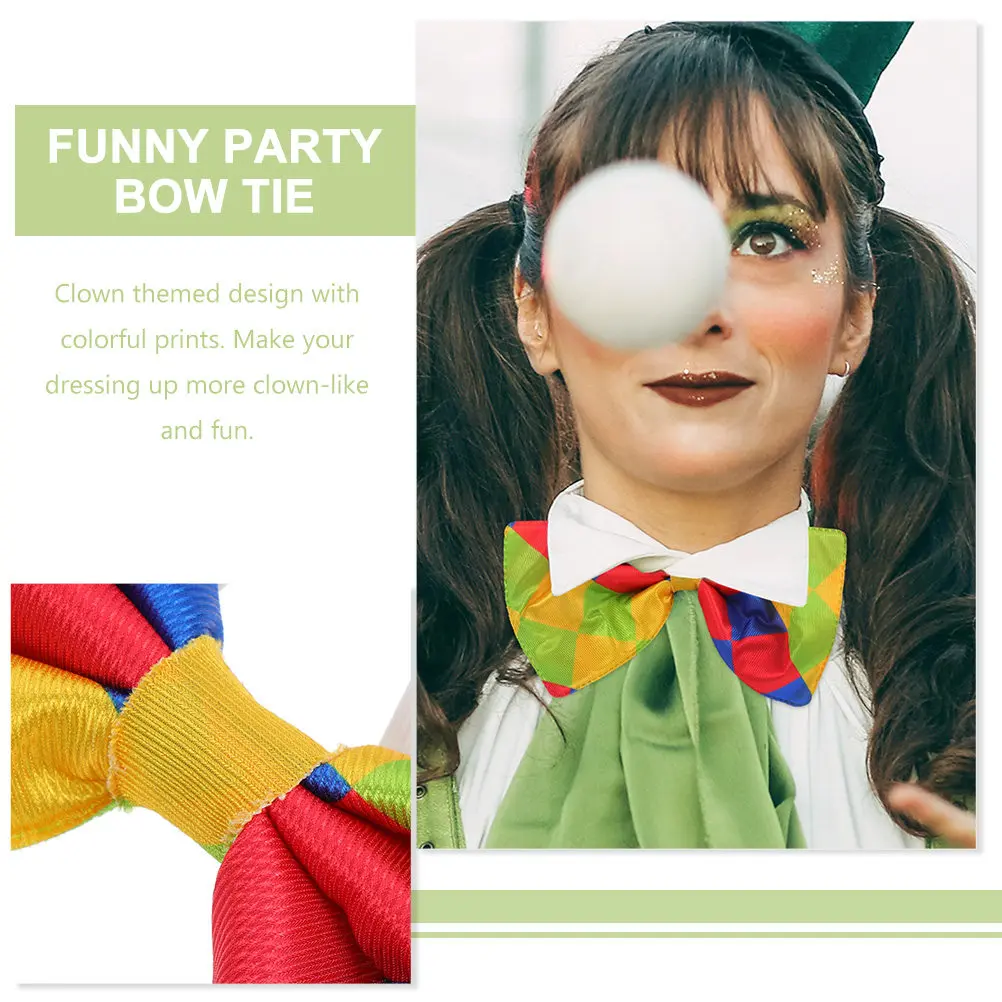3Pcs Rainbow Clown Bowknot Tie Premium Comfortable Washable Easy Wear for Birthday Parade Theme Party Clown