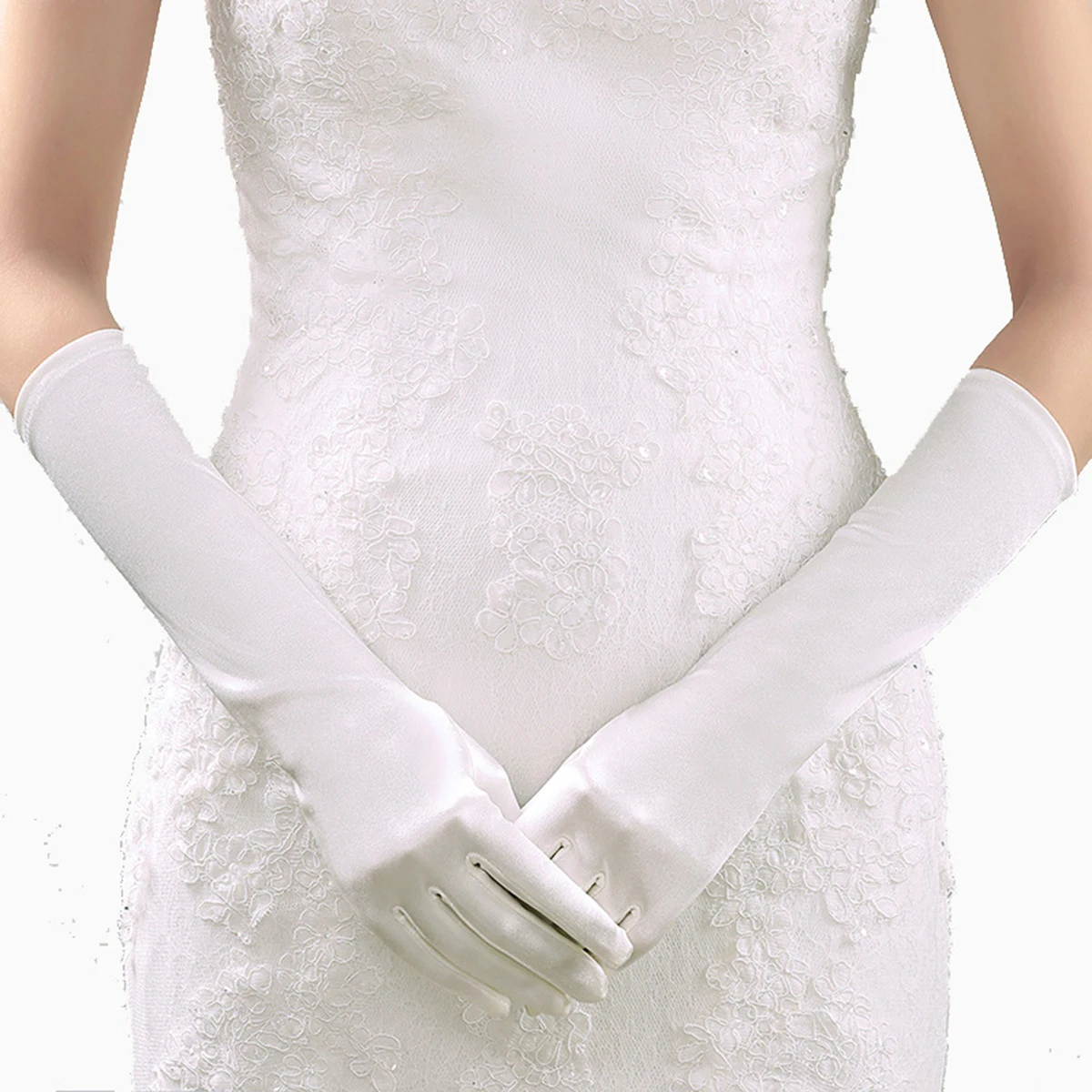 38cm Wedding Costumes Performance Long Elastic Satin Gloves Clothing Accessories Spandex Elastic Satin Fabric