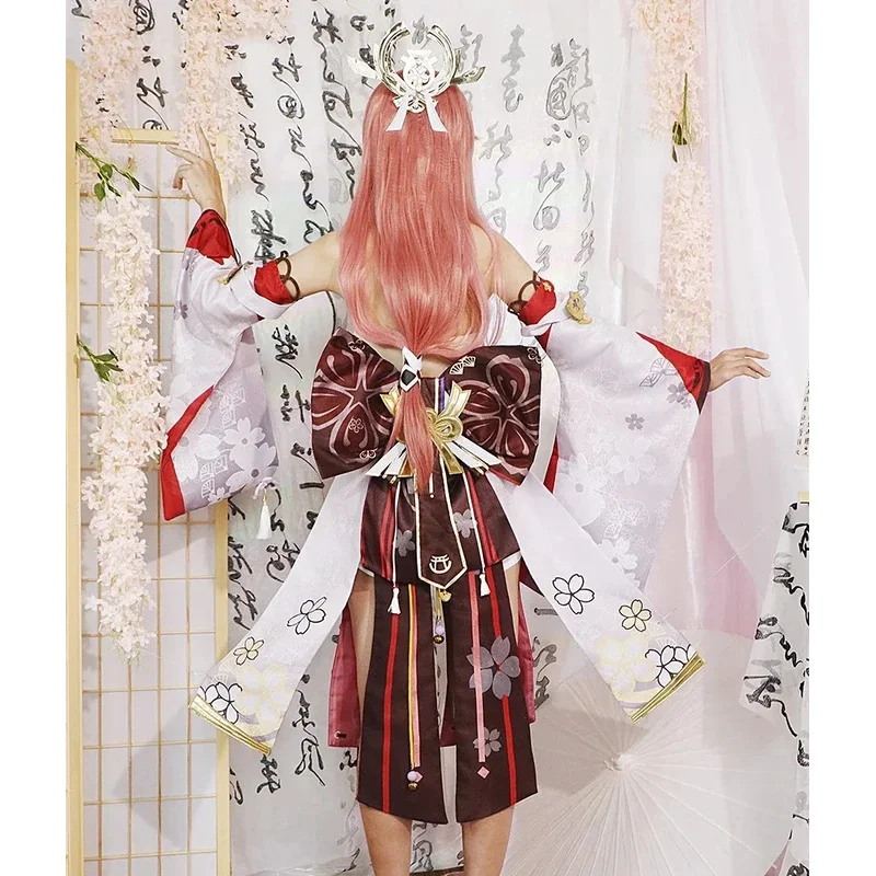 مجموعة كاملة من أزياء ميكو غوجي ياي التأثيرية شعر مستعار وردي على الطراز الصيني أزياء الهالوين للنساء لعبة كوميك كونكس؛ 2'c، 5.b؛ 7'