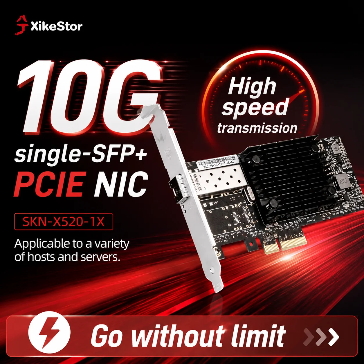 XikeStor SKN-X520-1X 10Gbps SFP+ Network Card PCIe2.0 x4 NIC Low Profile Bracket Server NAS Storage Virtualization