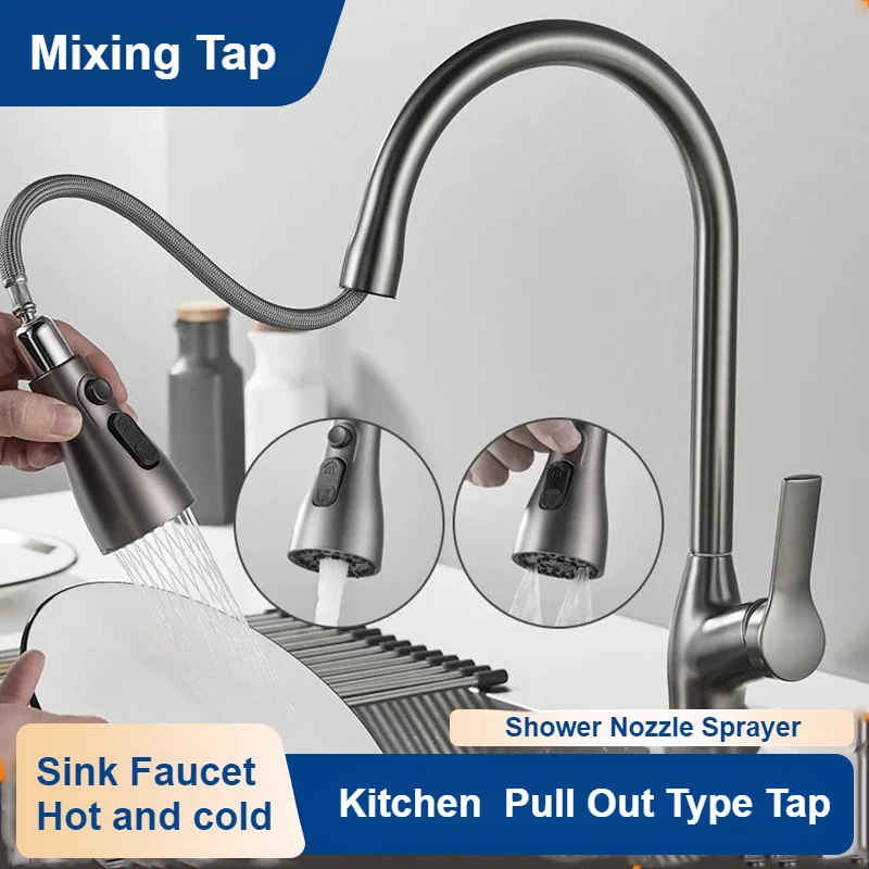 

Выдвижной смеситель для горячей и холодной посуды с пистолетом и пеплом, выдвижная вращающаяся кухонная раковина, водонепроницаемый универсальный смеситель, кухонные смесители