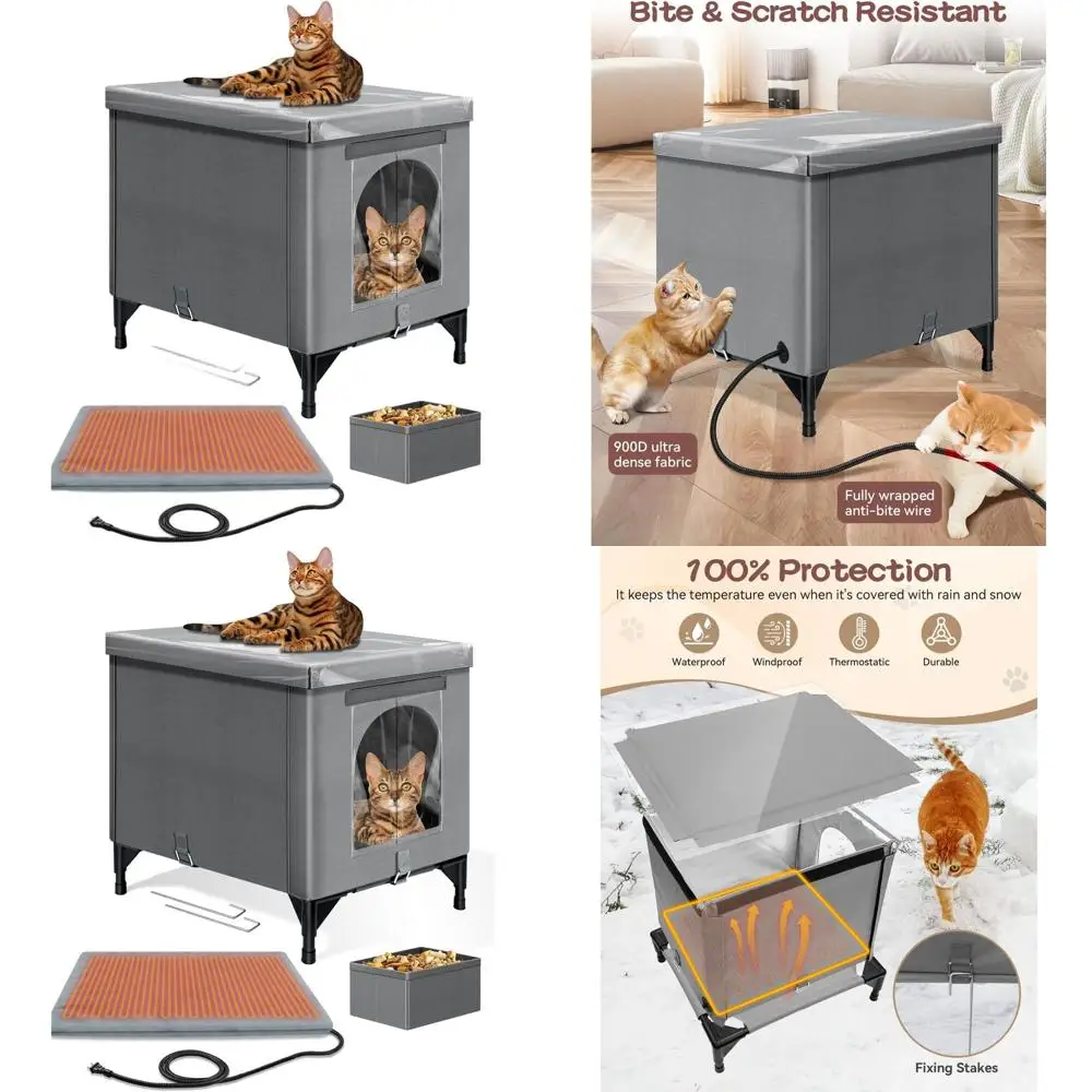 

Утепленный уличный домик для кошек с электрической грелкой для крупных серых кошек