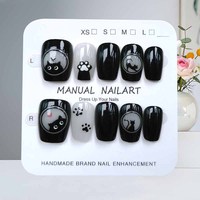 10Pcs Cute Cartoon Black Cat and Pink Bowknot Handmade Press on Nails Square Head Nail Patch Cat Eye Nail Slices Fake Nails Art
