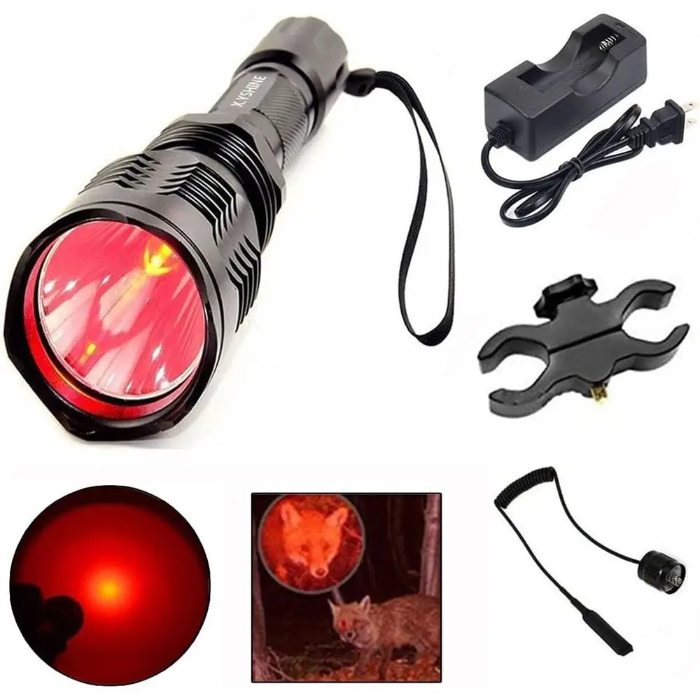 

LED Hunting lashlight, HS-802 250 Yards Coyote Red Light lashlight with Remote Tactical & Prure Switch+ Barrel Mount+ Battery(no