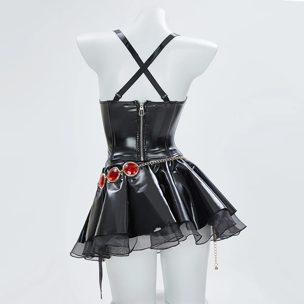 Miccostumes Women's Cosplay Costume Strap Tank Top and Skirt with Hooded Sheer Cape and Belt Halloween view 6