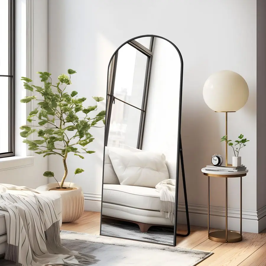 

Arched Full Length Mirror with Stand, 56"x19"Aluminum Alloy Frame Floor Mirror, Black Free Standing, Leaning Against Wall