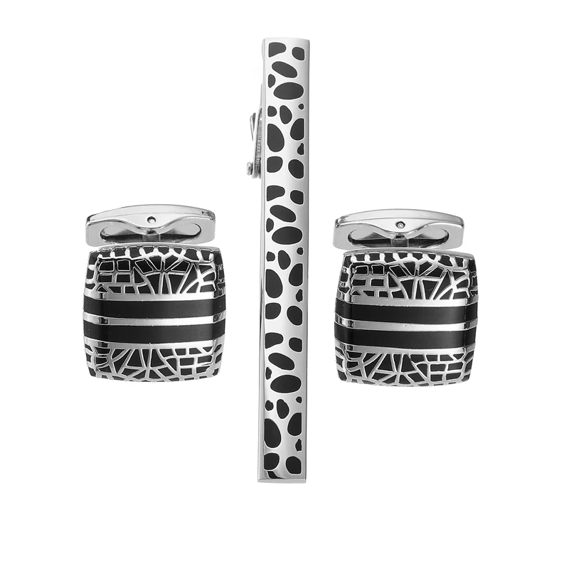 طقم صندوق أزرار أكمام نحاسي بطباعة فهد ، أزرار أكمام قميص فرنسية ، مشبك ربطة عنق بدلة ، هدايا مجوهرات للرجال ، بيع بالجملة