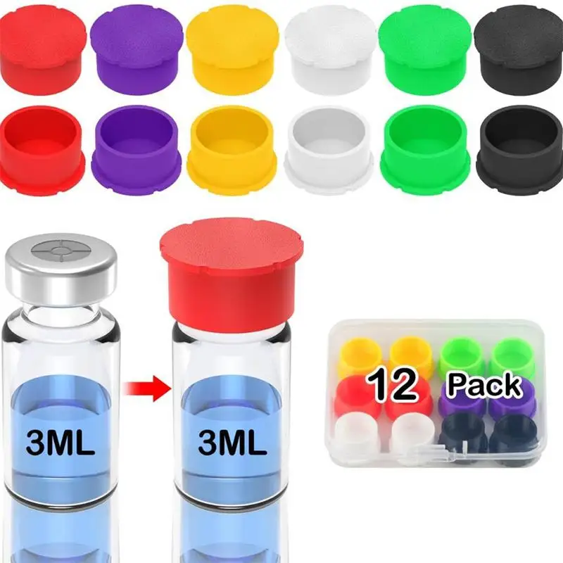 12Pcs 3/5ML Glass Vials Protective Vial Silicone Caps For Insulin Bottles Leak-Proof Dust-Resistant Lids Cover Flip Off Caps