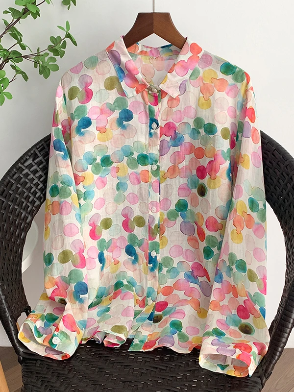 

Spring 2026 Fre Printed irt Women's Casual Loose Fit Pure Cotton Long Sve Breathable Versatile Top for Daily Wear