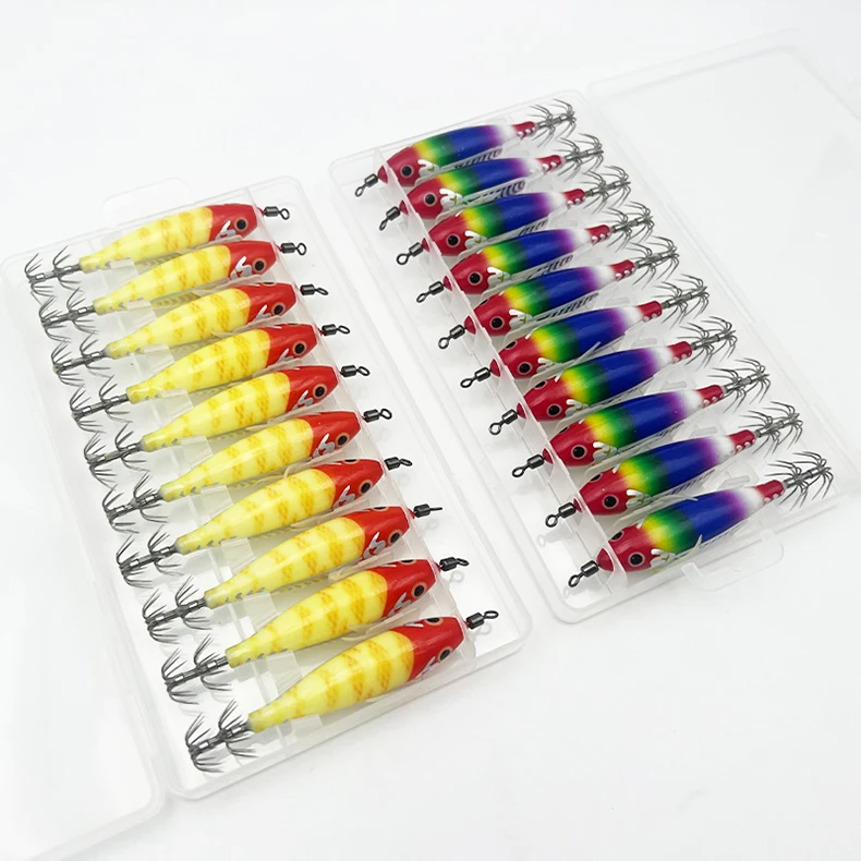 ShareShark 10 Stück/Box 8cm/5,7g Leuchtender Tintenfisch-Jig-Köder, Holz-Garnelen-Köder, Künstlicher Köder, Tintenfisch-Haken-Köder – Detail 10