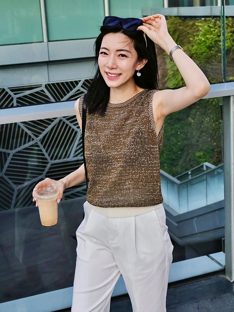 

ZINCCA ey Space Silk Cotton Ice Sensation Smooth Color Tead ort Summer Svel Vest Women's Original Design Loose Fit