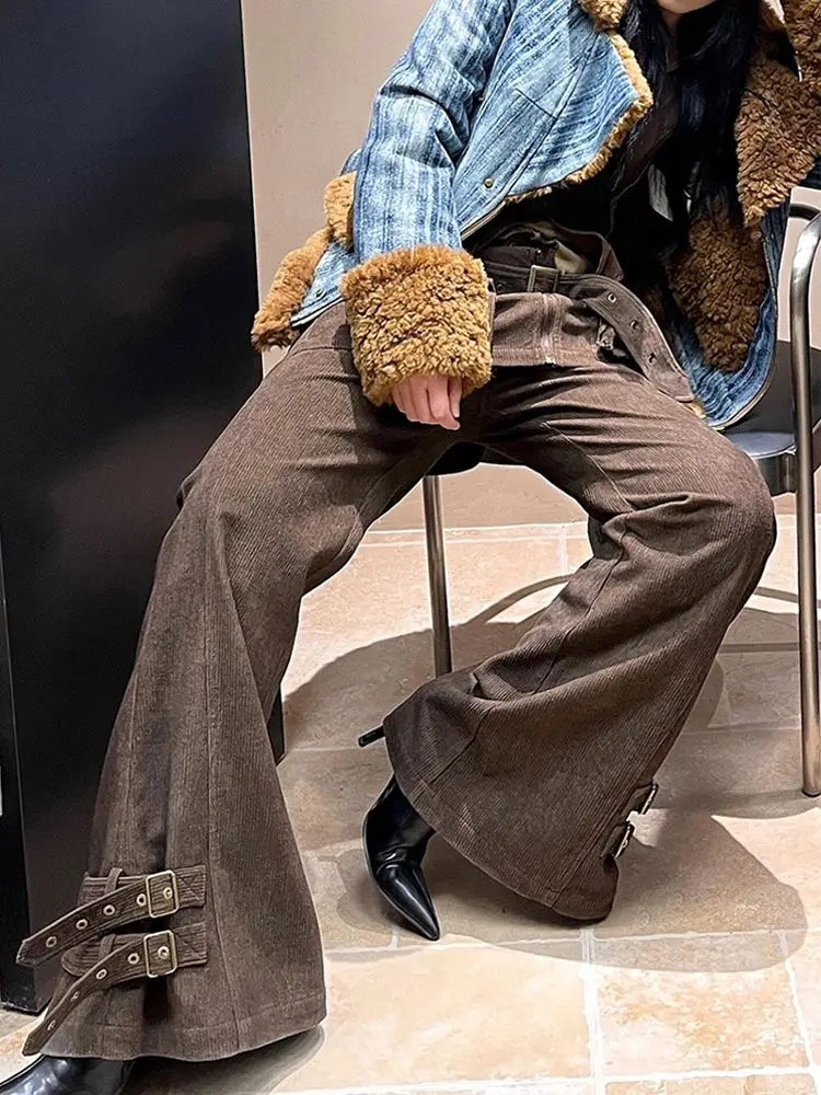 Retro Large Size Detachable Stacked Overalls Culottes for Women 2026 Spring Hot Girl Design Fake Two-piece Floor-length Pants