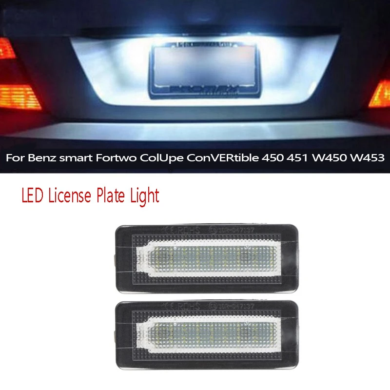 New2pcs Car LED License Plate Tag Lamp For Benz Smart Fortwo Coupe Convertible 450 451 W450 W453 LED License Plate Light