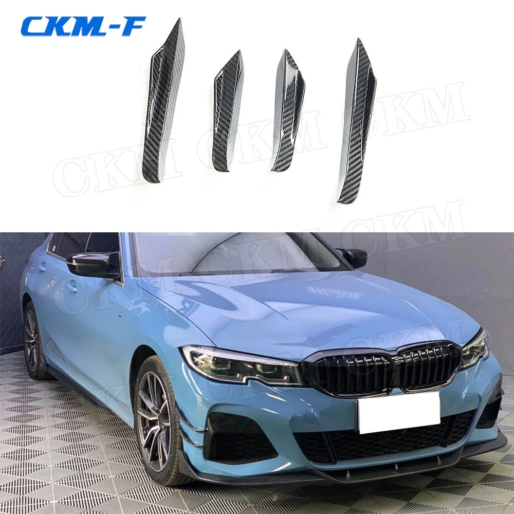 Dry Carbon Fiber Front Bumper Side Canards Bumper Fins Trims Winglet For BMW 3 Series G20 325i 2019 2020 Auto Car Styling