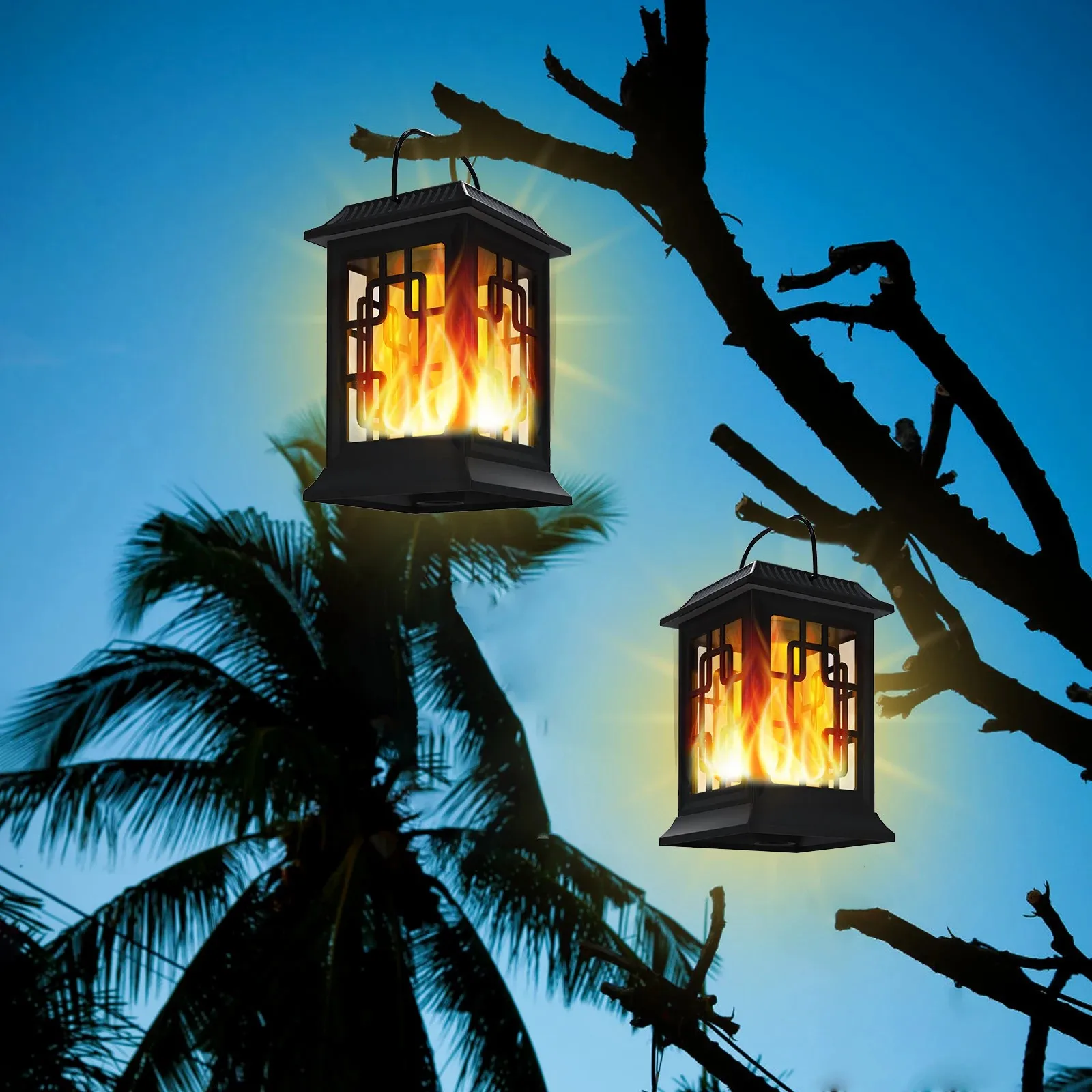 C5 Solar Flickering Flames Lamp Hanging Light Solar Powered Light Lantern Garden Ornaments For Yard Pathway Patio Decor Lights