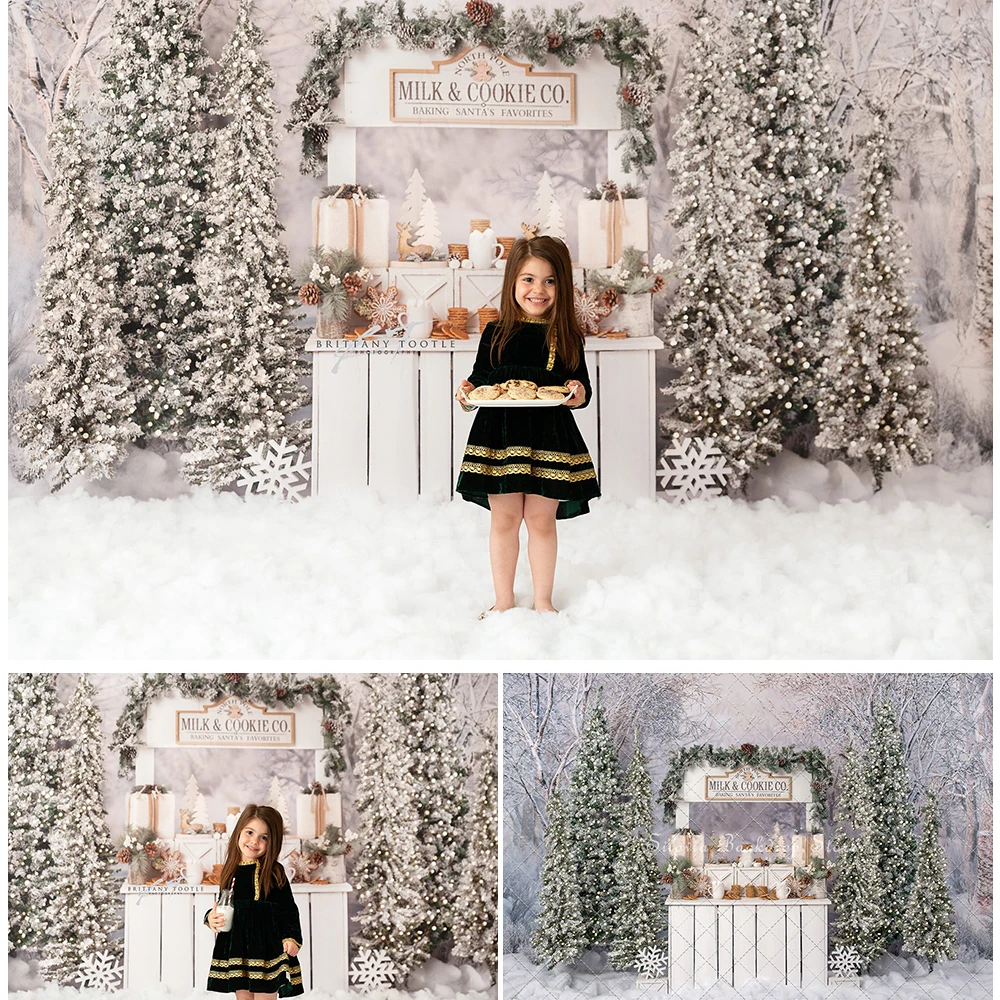 

Winter Christmas Photo Background North Pole Cookie Co Photography Backdrop Sparkling Xtmas Tree Cake Smash Photo Studio Props