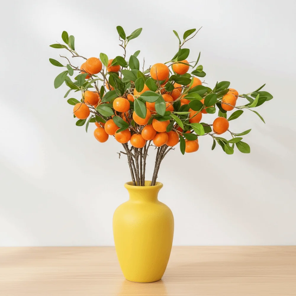 Lebensechte Grüne Blätter Künstlicher Orangenzweig Luxuriöse Simulierte Orangenbäume Realistische Elegante Kunstpflanzen für Zuhause – Detail 4