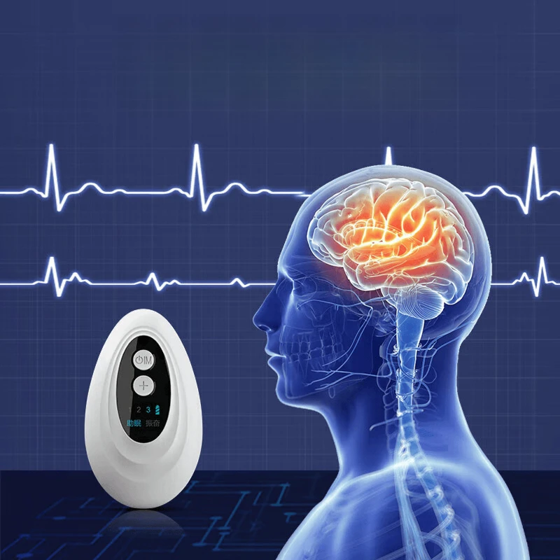 Holding a smart sleep instrument, a deep-assisted sleep artifact, a massager to improve relaxation, anxiety, and practicality,