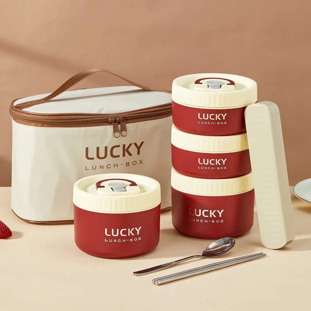 WORTHBUY Thermo-Lunchbox aus Edelstahl 304, mit Griff, mikrowelle, beheizbarer Obstsalat-Lebensmittelbehälter für Studenten und Erwachsene