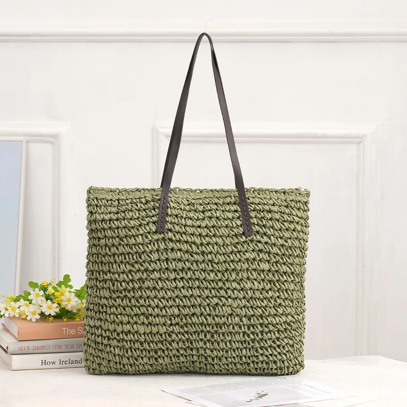 Große Kapazität Papier-Gras-Stroh Gewebte Körbe Quadratische Damen-Handtasche Mehrfarbige Umhängetasche für Frauen – Detail 2