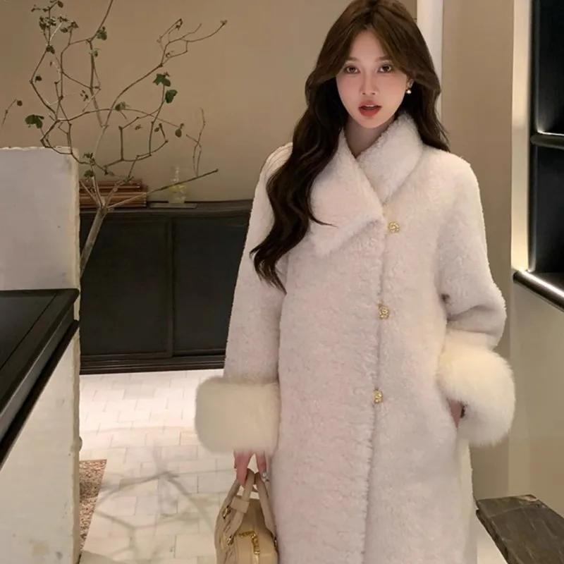 Women's Faux Fur Coat with Hood Oversized Plush Lined Winter Color Block Long Jacket Coats for Cold Weather
