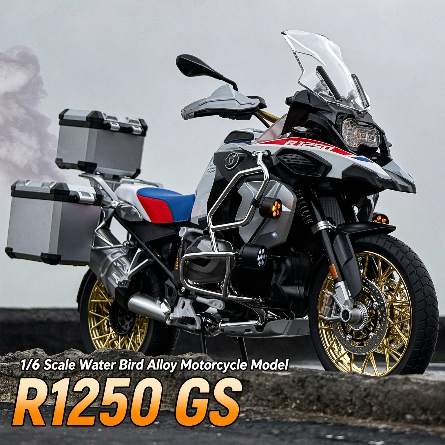 1/6 Scale Alloy Motorcycle Model with Lights Sound Remote Control Exhaust Spray Diecast Adventure Bike Toy Collectible Gift