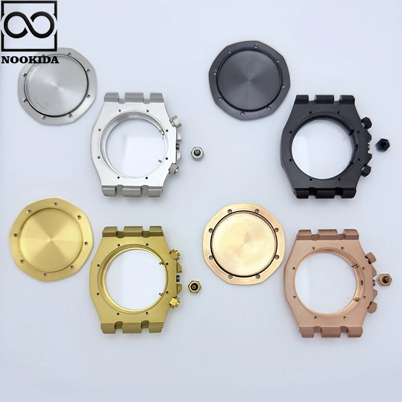 Nookida 42mm 316l aço inoxidável safira cristal caixa de relógio caber quartzo vk63 movimento relógio caso cinta peça reparo