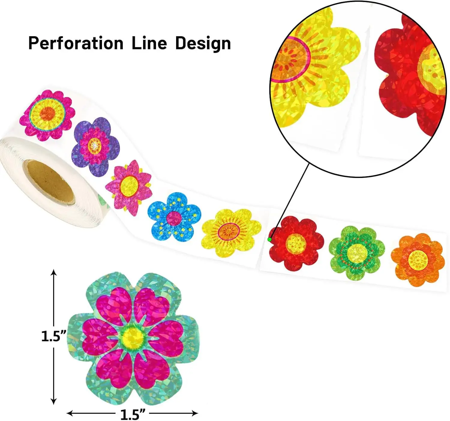 500Pcs/Roll 2.5cm Flower Shaped Holographic Stickers - Gift Box Seals & Decorative Adhesive Labels image 2