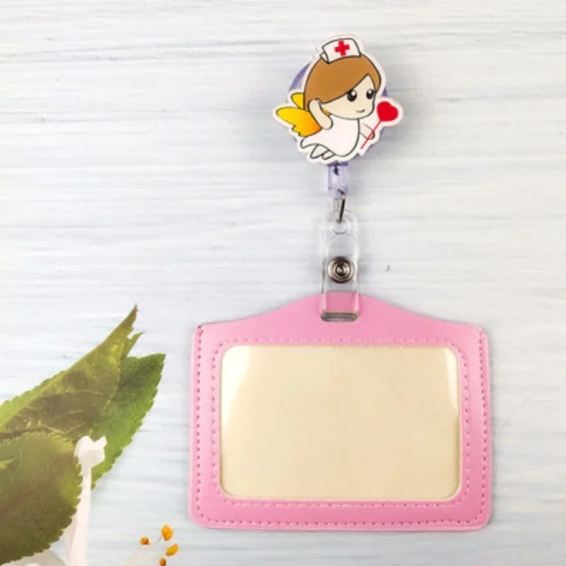 Cartoon Badge Reel Working Permit Case PU Leather Exhinition ID Card Holder Staff Pass Work Card Cover Badge Holder Tag Sleeve