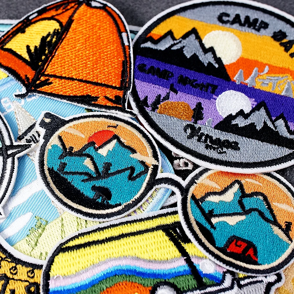 Mountain Field Camping Bus Patches Badges Embroidery Patch Applique Ironing Clothing Sewing Supplies Decorative Sunglasses